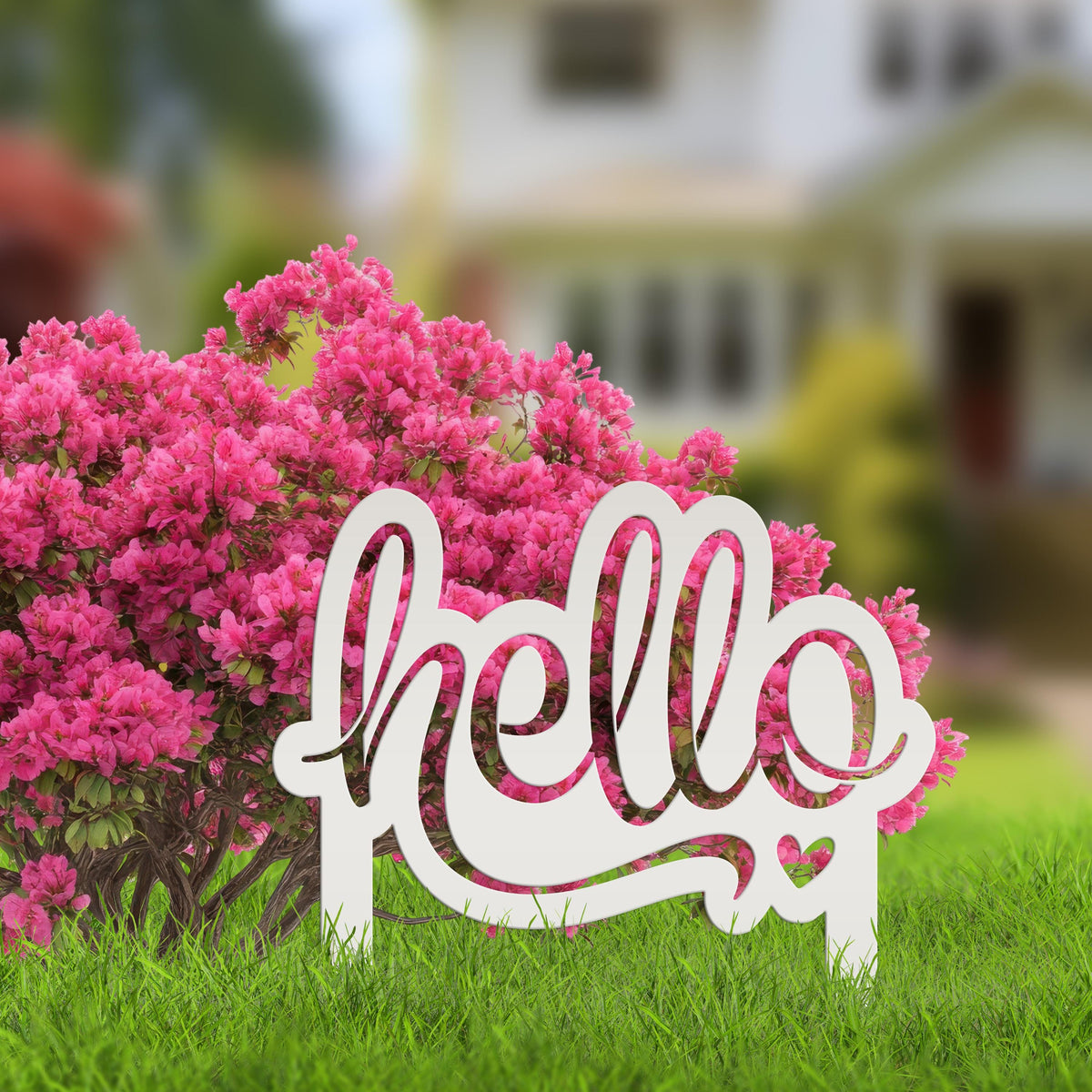 Welcoming Hello Metal Outdoor Yard Stake - Charming Front Lawn Decor - Laser Cut Garden Decoration - Unique Welcome Sign - Housewarming Gift