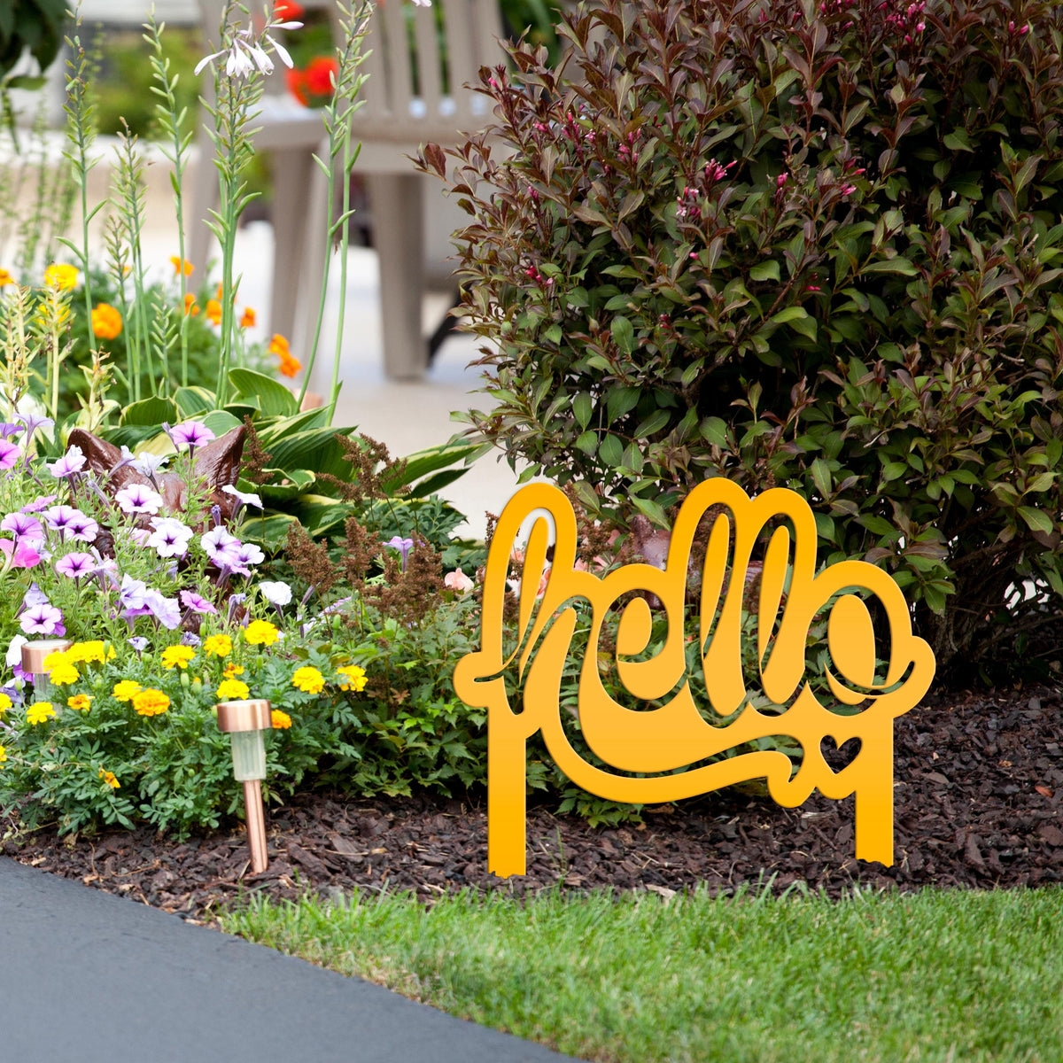 Welcoming Hello Metal Outdoor Yard Stake - Charming Front Lawn Decor - Laser Cut Garden Decoration - Unique Welcome Sign - Housewarming Gift