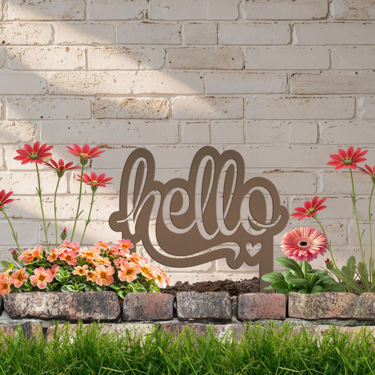Welcoming Hello Metal Outdoor Yard Stake - Charming Front Lawn Decor - Laser Cut Garden Decoration - Unique Welcome Sign - Housewarming Gift