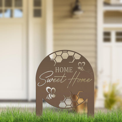 Cute Bee Metal Yard Stake - Perfect Home Sweet Home Garden Decor - Charming Bee Metal Sign - Welcoming Lawn Decoration - Housewarming Gift