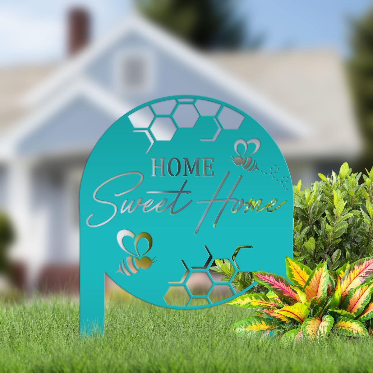 Cute Bee Metal Yard Stake - Perfect Home Sweet Home Garden Decor - Charming Bee Metal Sign - Welcoming Lawn Decoration - Housewarming Gift