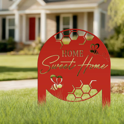 Cute Bee Metal Yard Stake - Perfect Home Sweet Home Garden Decor - Charming Bee Metal Sign - Welcoming Lawn Decoration - Housewarming Gift