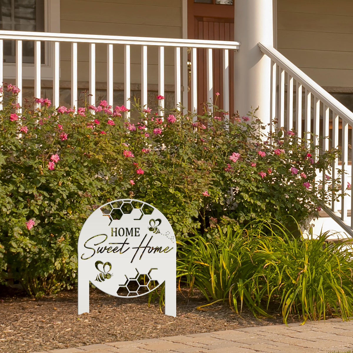 Cute Bee Metal Yard Stake - Perfect Home Sweet Home Garden Decor - Charming Bee Metal Sign - Welcoming Lawn Decoration - Housewarming Gift