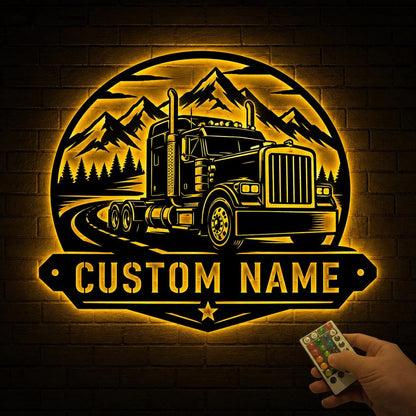 Personalized Truck Driver Sign, Custom Big Rig LED Metal Art, Semi Truck Wall Decor, Garage and Man Cave Gift