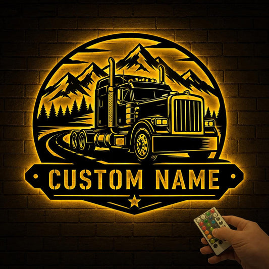 Personalized Truck Driver Sign, Custom Big Rig LED Metal Art, Semi Truck Wall Decor, Garage and Man Cave Gift