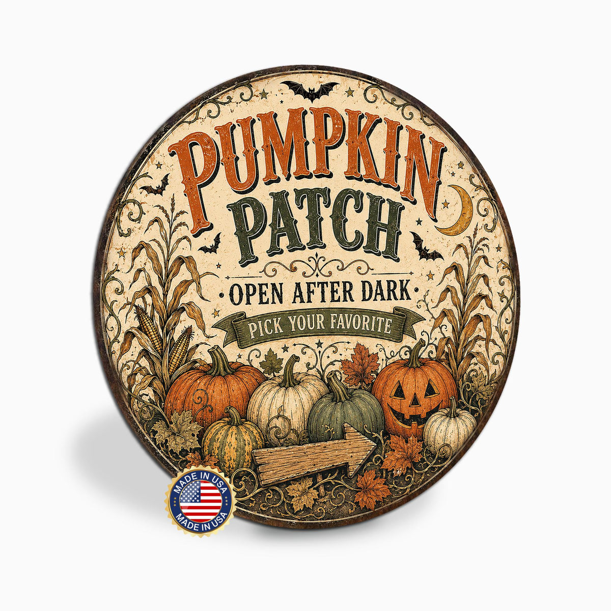 Pumpkin Patch Sign, Round Metal Halloween Wall Art, Halloween Decor, Pumpkin Decor, Fall Decor, Spooky Season, October Decor, Fall Wall Art