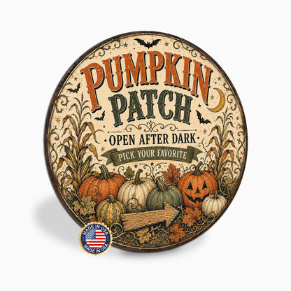 Pumpkin Patch Sign, Round Metal Halloween Wall Art, Halloween Decor, Pumpkin Decor, Fall Decor, Spooky Season, October Decor, Fall Wall Art