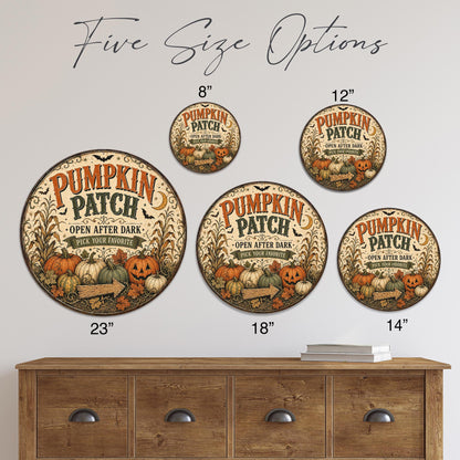 Pumpkin Patch Sign, Round Metal Halloween Wall Art, Halloween Decor, Pumpkin Decor, Fall Decor, Spooky Season, October Decor, Fall Wall Art