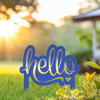 Welcoming Hello Metal Outdoor Yard Stake - Charming Front Lawn Decor - Laser Cut Garden Decoration - Unique Welcome Sign - Housewarming Gift