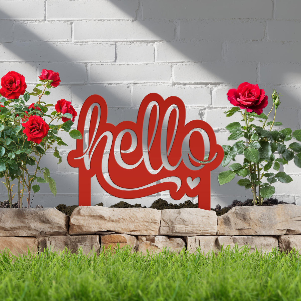 Welcoming Hello Metal Outdoor Yard Stake - Charming Front Lawn Decor - Laser Cut Garden Decoration - Unique Welcome Sign - Housewarming Gift