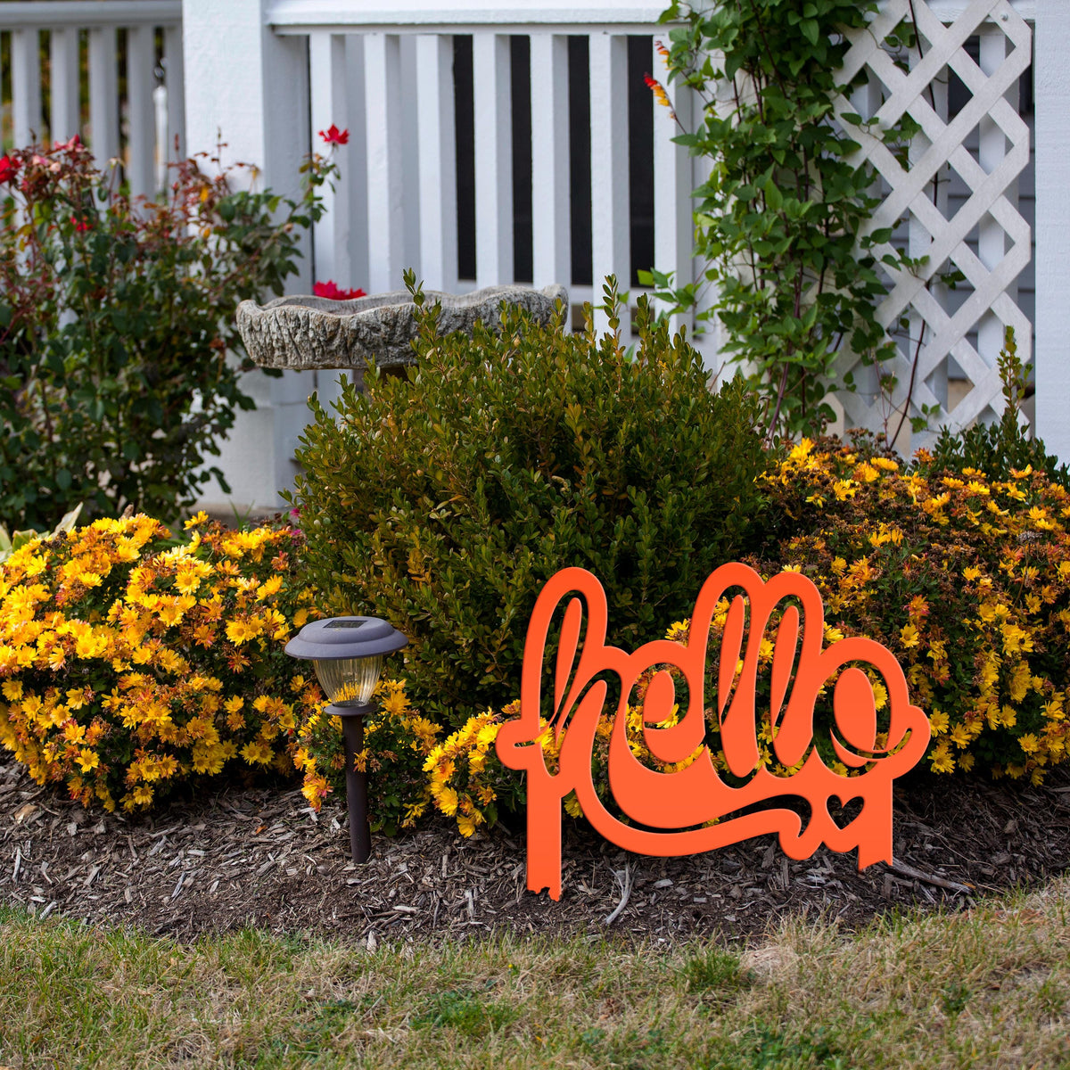 Welcoming Hello Metal Outdoor Yard Stake - Charming Front Lawn Decor - Laser Cut Garden Decoration - Unique Welcome Sign - Housewarming Gift