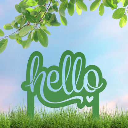 Welcoming Hello Metal Outdoor Yard Stake - Charming Front Lawn Decor - Laser Cut Garden Decoration - Unique Welcome Sign - Housewarming Gift
