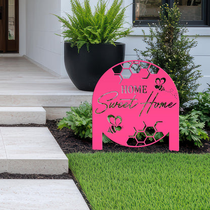 Cute Bee Metal Yard Stake - Perfect Home Sweet Home Garden Decor - Charming Bee Metal Sign - Welcoming Lawn Decoration - Housewarming Gift